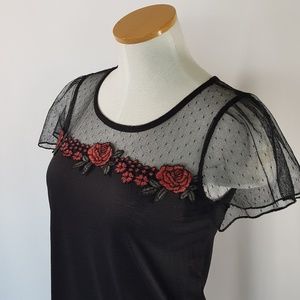 Modern Attraction Black Lace Embroidered Rose Top